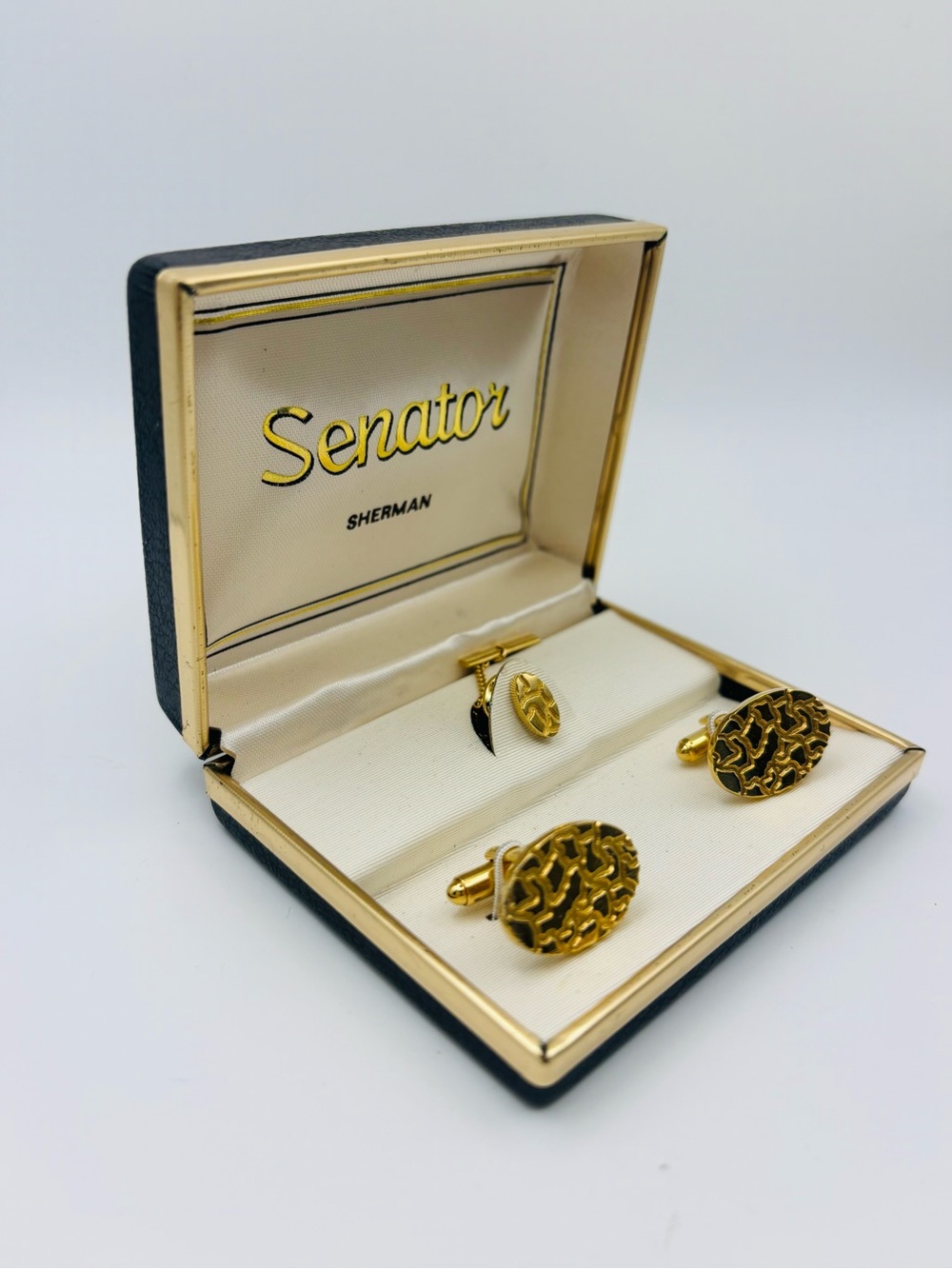 Vintage Sherman "Senator" Cufflinks & Tie Tack Set –  Original Box